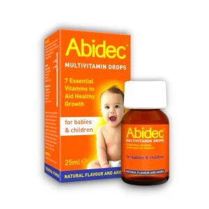 Abidec Multivitamin Drops for babies and children, 25ml – contains 7 essential vitamins to support healthy growth, with natural flavour and aroma.