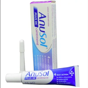 Anusol Plus HC Ointment – 30g tube with green and white packaging labelled for haemorrhoid and anal irritation relief.