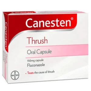 Canesten Oral Capsule 150mg – Red and white box with single capsule pack for vaginal thrush treatment