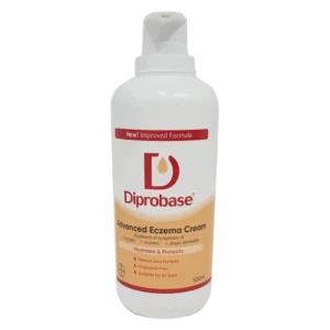 Diprobase Advanced Eczema Cream 500g – white and red packaging with text “Advanced Eczema Cream – Daily Protection & Hydration”.