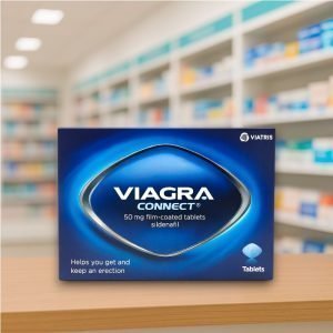 Viagra Connect 50mg Tablets – Blue packaging with white text, tablet pack size, sildenafil citrate for erectile dysfunction treatment.