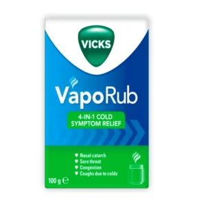 Vicks VapoRub mentholated ointment jar 50g – chest rub for cough, congestion, and muscle discomfort; contains menthol, camphor, eucalyptus balm for soothing relief.