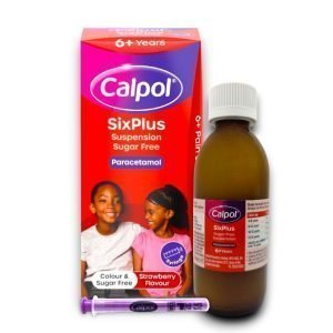 Calpol SixPlus Sugar Free Suspension with oral syringe – Strawberry Flavour Pain and Fever Relief for Children Aged 6+.