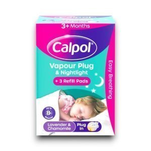 Calpol Vapour Plug & Nightlight device with lavender chamomile vapour, UK plug and nightlight – up to 8 hr congestion relief for babies from 3 months.