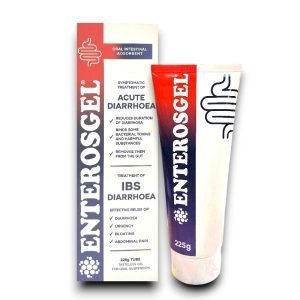 Enterosgel 225g oral gel tube – white and blue packaging labelled for diarrhoea relief and intestinal adsorbent.