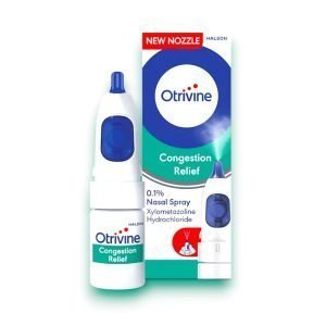 Otrivine Congestion Relief Nasal Spray bottle and packaging for fast nasal decongestion.