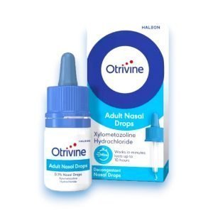 Otrivine Adult Nasal Drops 10ml bottle – effective relief for blocked nose due to colds and allergies.