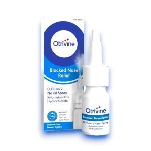 Otrivine Blocked Nose Relief Metered Dose Nasal Spray 10ml bottle with protective cap.