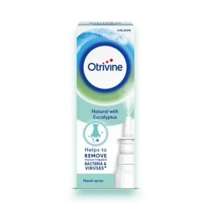 Otrivine Natural Eucalyptus Nasal Spray 20ml bottle with packaging – nasal decongestant for blocked nose relief
