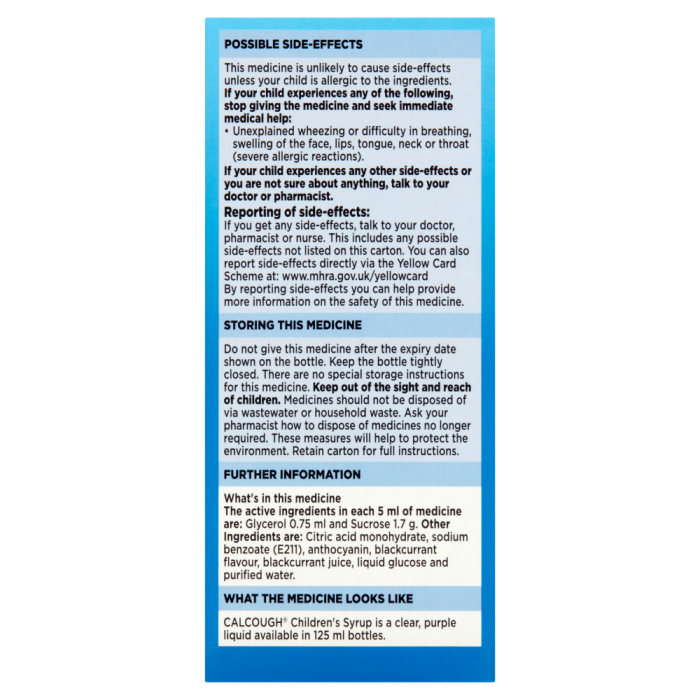 CalCough 1+ Year Childrens Syrup | Blackcurrant | 125ml