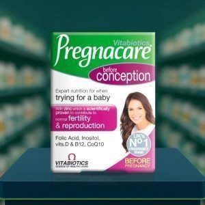 Vitabiotics Pregnacare Conception Tablets – Green and pink packaging, 30 tablets per pack, labelled for fertility and reproductive health.