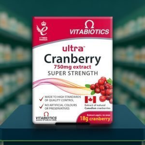 Vitabiotics Ultra Cranberry Tablets pack – red and white box, 30 tablets, labelled 750mg cranberry extract.