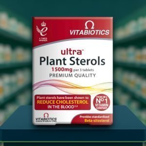 Vitabiotics Ultra Plant Sterols Tablets 60 pack – white and red box with gold accents, labelled cholesterol support.