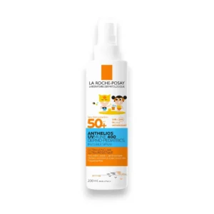 Anthelios UVMune 400 Dermo-Pediatrics Invisible Spray SPF50+ 200ml – White and orange spray bottle with La Roche-Posay branding, labelled for children’s sensitive skin.