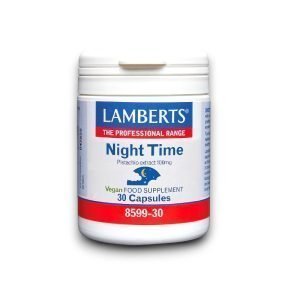 Lamberts Night Time – 30 vegan capsules with 100mg pistachio extract, designed to support restful sleep. A professional range food supplement for nighttime relaxation.