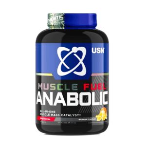 USN Muscle Fuel Anabolic – Banana Flavour, 2000g. All-in-one muscle mass catalyst with 54g protein per serving, designed to support muscle growth and recovery.