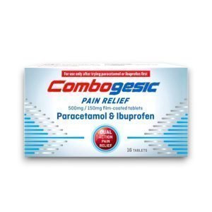 Combogesic Pain Relief Tablets – dual-action 500mg paracetamol and 150mg ibuprofen tablets for effective pain relief, 16 pack.