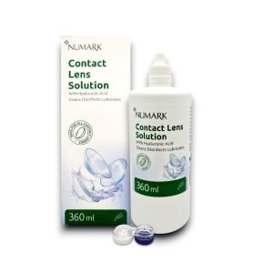 Numark Contact Lens Solution 360ml – all-in-one hyaluronic acid formula for cleaning, disinfecting, and hydrating soft contact lenses