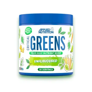 Tub of Applied Nutrition Critical Greens powder – vegan-friendly superfood greens supplement