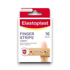 Elastoplast Fabric Finger Strips – extra-long flexible fabric plasters with strong adhesion for secure protection of finger wounds.