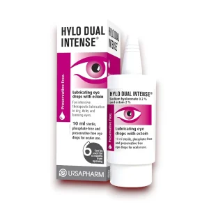 Hylo-Dual Intense Preservative-Free Eye Drops – 10ml bottle providing intensive hydration and protection for chronically dry, irritated eyes.