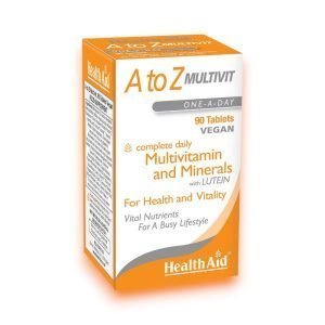 HealthAid A to Z Multivit Tablets box with daily multivitamin and mineral supplements.