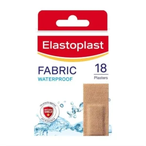 Elastoplast Fabric Waterproof Plasters – flexible, breathable, and water-repellent adhesive strips for reliable protection of minor wounds.