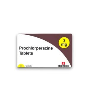 Box of Prochlorperazine 3mg Buccal Tablets for nausea and vertigo relief.