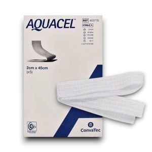 Aquacel ribbon dressing 2cm x 45cm – sterile hydrofiber wound dressing with strengthening fibre for absorbing exudate and packing tunnelling or cavity wounds.