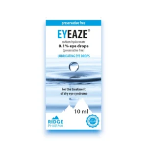 EYEAZE 0.1% Eye Drops – 10ml preservative-free solution for dry, irritated eyes in adults and children.