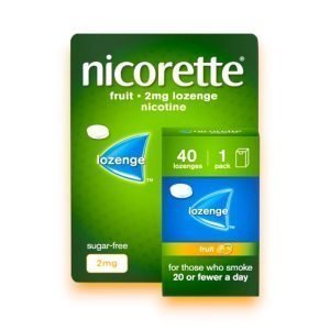 Nicorette Lozenges Cools and fruit flavour 2mg and 4mg – Mint Flavour, Pack of 40,80 & 160 Green and White Packaging with Nicorette Branding.