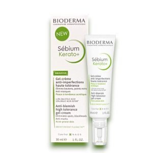 BIODERMA Sébium Kerato+ Gel Cream 30ml – White and green tube packaging with black and green text, for acne-prone skin.