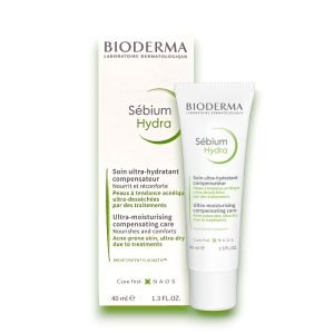 BIODERMA Sébium Hydra Moisturiser 40ml – White and green tube with blue Sébium branding, designed for acne-prone and dry skin under acne treatment.