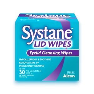 Systane Lid Wipes – 30 Pack, Green and White Box with Blue Branding Text, Sterile Pre-Moistened Eyelid Wipes Individually Wrapped.