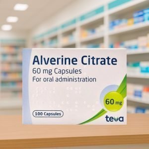 Alverine Citrate 60mg Capsules – 100 capsule pack by Teva, for oral use to relieve abdominal cramps and IBS symptoms.