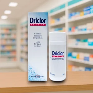 Driclor Antiperspirant Roll-On 75ml – White and blue packaging with pink label, designed for excessive sweating treatment