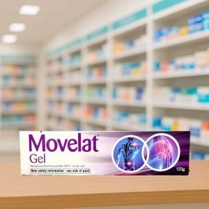 Movelat Gel 125g – blue and purple tube with branded packaging, labelled for relief of muscle and joint pain.