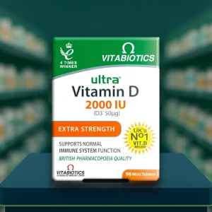 Vitabiotics Ultra Vitamin D 2000IU Tablets – orange and white pack, 96 tablets, labelled Extra Strength Vitamin D3.