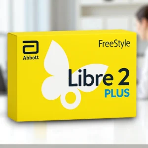 FreeStyle Libre 2 Plus Sensor white and blue packaging, labelled box, 15-day sensor pack.