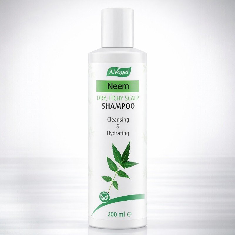 A.Vogel Neem Shampoo 200ml bottle with green and white packaging, featuring A.Vogel branding and “Neem Shampoo” text on the label.
