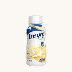 Ensure Plus Milkshake 200ml bottle with light cream coloured label and flavour text, ready-to-drink high calorie nutritional supplement.